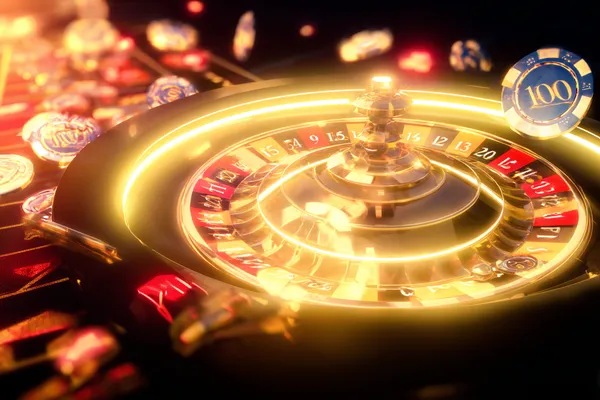 A glowing roulette wheel with cascading chips, symbolizing the engaging live and instant-win games available on 83JLPH.